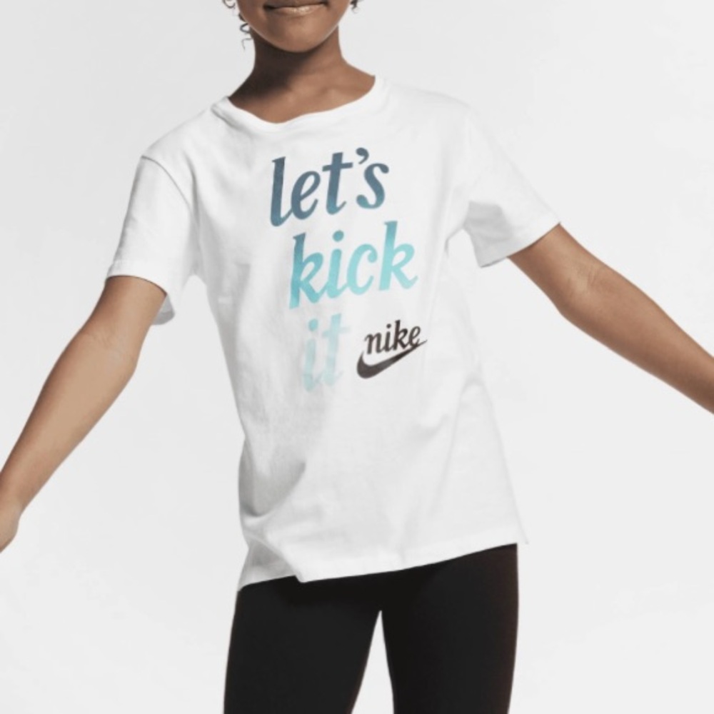 💜 2/$25 Nike White Tee with Teal and Black Design